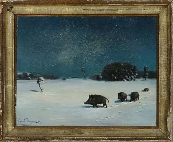 Wildschweine Bei Vollmond Oil Painting by Paul Thomas