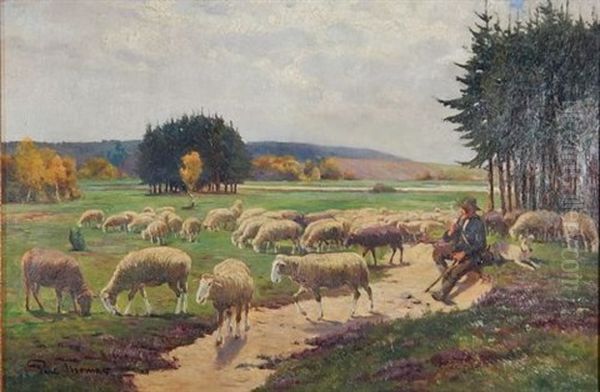 Shepherd With Sheep Oil Painting by Paul Thomas