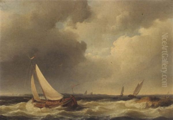 Sailing Vessels Offshore Oil Painting by Pieter Hendrik Thomas