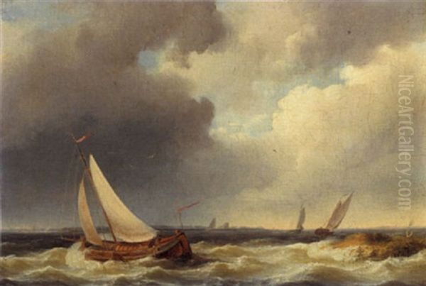 Ships In Stormy Water Oil Painting by Pieter Hendrik Thomas