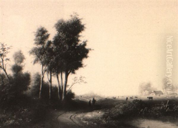 Travellers On A Country Road Oil Painting by Pieter Hendrik Thomas