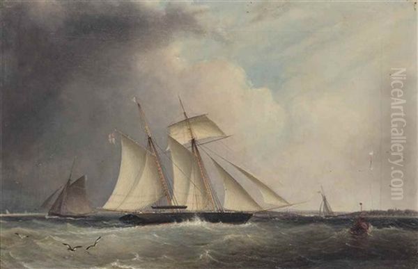 R.y.s. Topsail Schooner And Other Shipping In A Fresh Breeze In The Solent Oil Painting by Robert Strickland Thomas