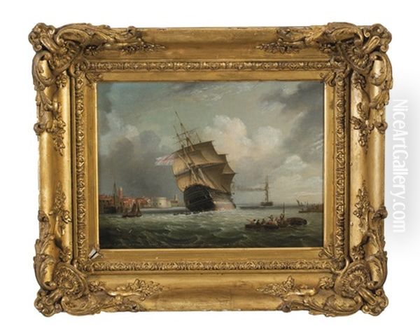 A First Rate Ship-of-the-line Leaving Portsmouth Oil Painting by Robert Strickland Thomas