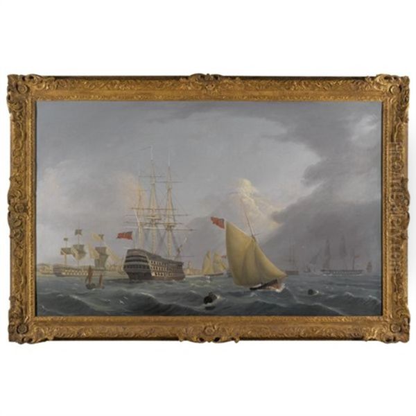 H.m.s. "royal George" And Other Shipping In Portsmouth Harbour Oil Painting by Robert Strickland Thomas