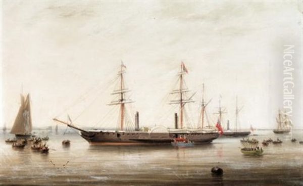 The P & O Liner "hindustan" Receiving Queen Victoria On Board Oil Painting by Robert Strickland Thomas