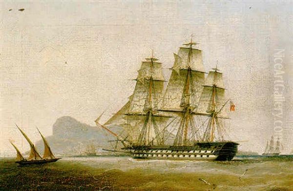 A Third Rate Ship-of-the-line Under Sail And Making For Gibraltar Oil Painting by Robert Strickland Thomas