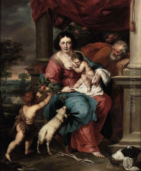 The Holy Family And The Infant St. John Holding A Basket Of Fruit Oil Painting by Jan Thomas