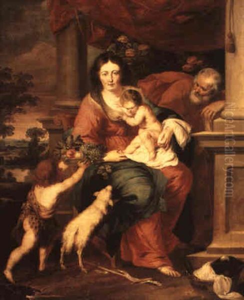 The Holy Family And The Infant St. John Holding A Basket Of Fruit Oil Painting by Jan Thomas