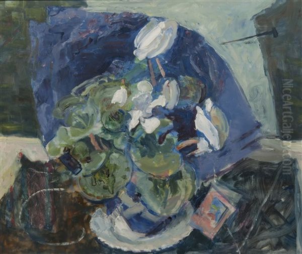 Christmas Cyclamen Oil Painting by Margaret Thomas