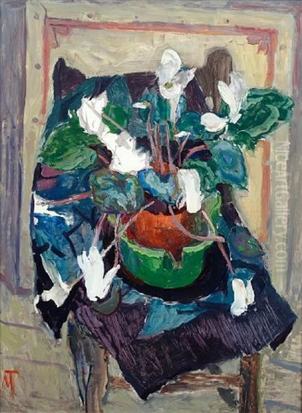 Cyclamen Oil Painting by Margaret Thomas