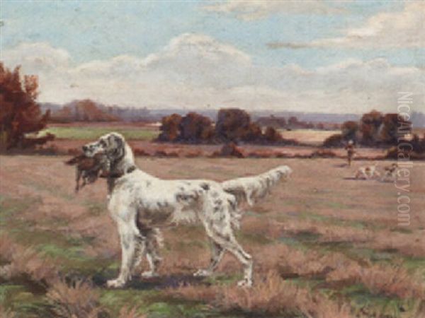 An English Setter With The Day's Bag Oil Painting by Adolphe Thomasse