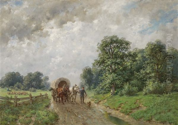 Farmer With Covered Wagon Oil Painting by Desire Thomassin