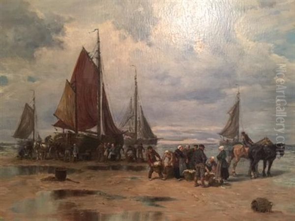 Fishermen On The Beach Oil Painting by Desire Thomassin