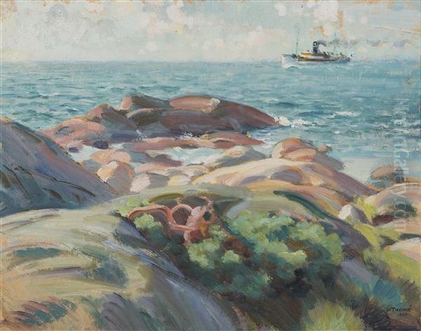 Steamer Outside Suursaari Oil Painting by Verner Thome