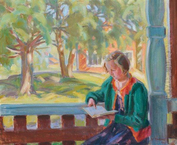 A Girl Reading Oil Painting by Verner Thome