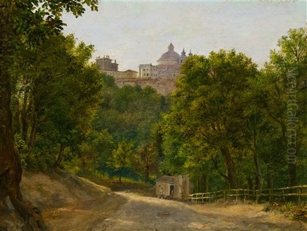 Italian Landscape With A Church Oil Painting by Christian Frederik Ferdinand Thoming