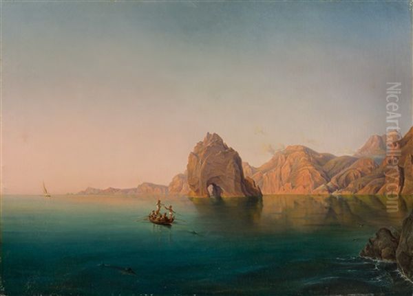 Catching Swordfish Off The Coast Of Capri Oil Painting by Christian Frederik Ferdinand Thoming