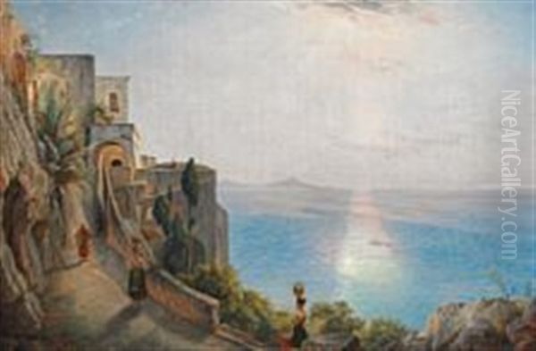 View Of The Bay Of Naples, Bright Sunshine Oil Painting by Christian Frederik Ferdinand Thoming