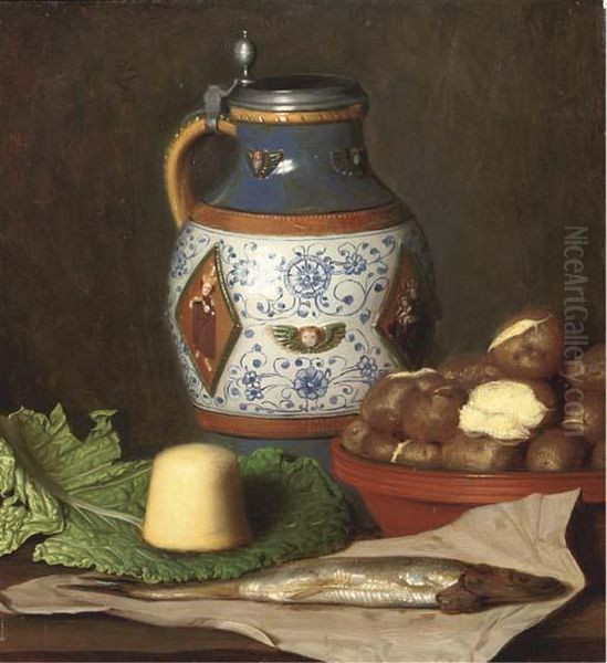 A Kitchen Still Life Oil Painting by Emil Brehmer