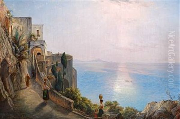 View Of The Bay Of Naples, Bright Sunshine Oil Painting by Christian Frederik Ferdinand Thoming