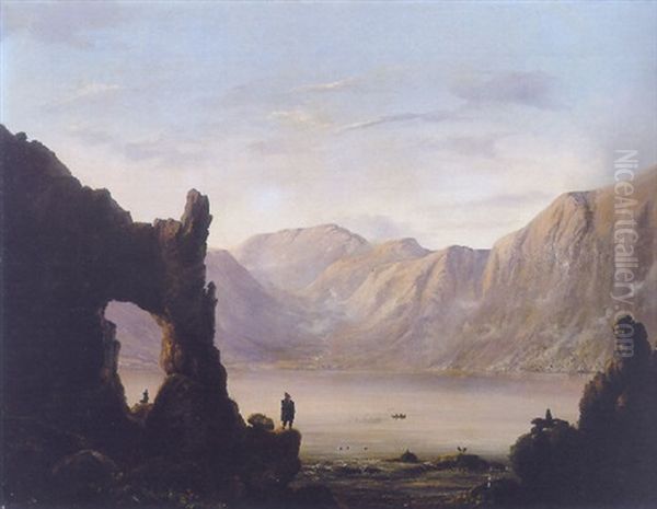 Fjordpartie Auf Flopsfjord Oil Painting by Christian Frederik Ferdinand Thoming