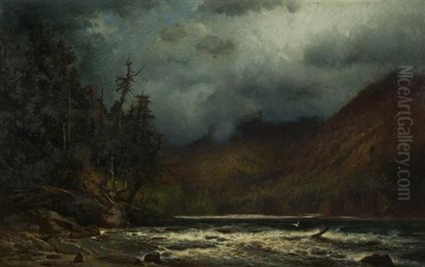 River Landscape Oil Painting by Alfred Wordsworth Thompson