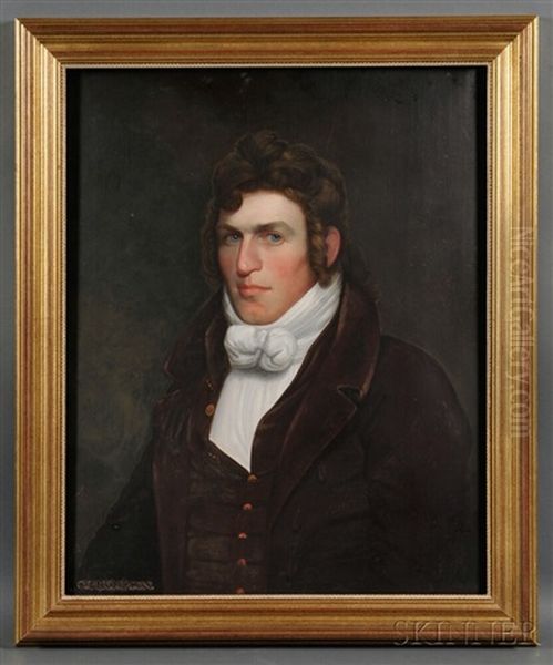 Portrait Of A Young Man With Curly Brown Hair And Blue Eyes Oil Painting by Cephas Thompson