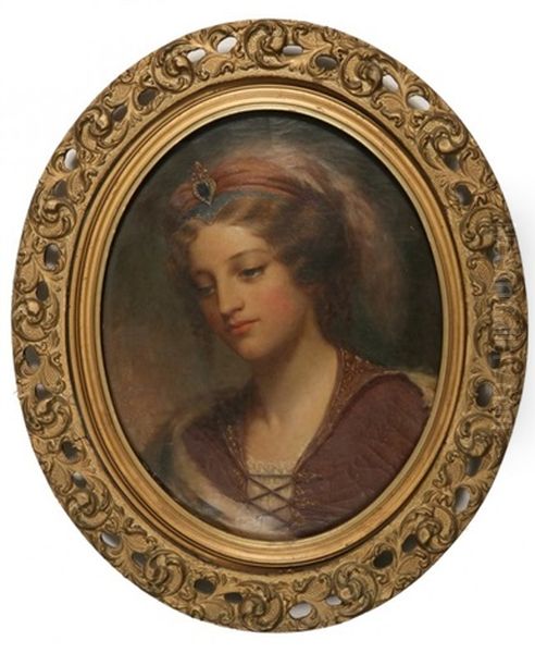 Oval Bust Portrait Of A Lovely Young Woman In Renaissance Costume Oil Painting by Cephas Giovanni Thompson