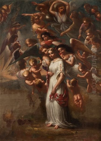 Virgin Mary With Guardian Angels And Saint Innocents Oil Painting by Cephas Giovanni Thompson