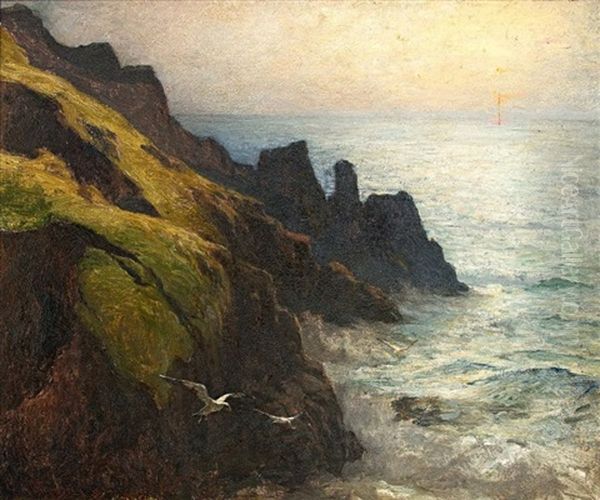 Cornish Cliffs Oil Painting by Charles H. Thompson