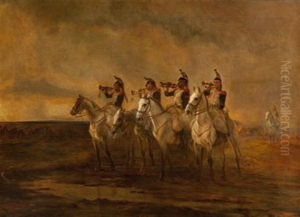 On The Morning Of Waterloo The Cuirassiers Last Reveille Oil Painting by Elizabeth Southerden (Lady Butler) Thompson