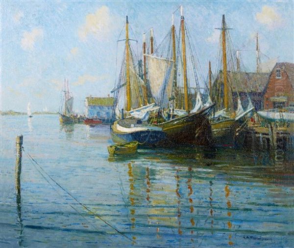 Fishing Boats, Mystic, Connecticut Oil Painting by George Albert Thompson