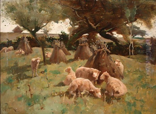 Pastoral Scene With Sheep Oil Painting by Harry Ives Thompson