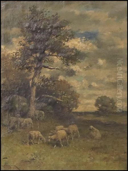 Sheep In Landscape Oil Painting by Harry Ives Thompson