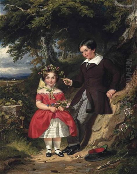 The Children Of John Harvey Esq., Gathering Wild Flowers Oil Painting by Jacob Thompson