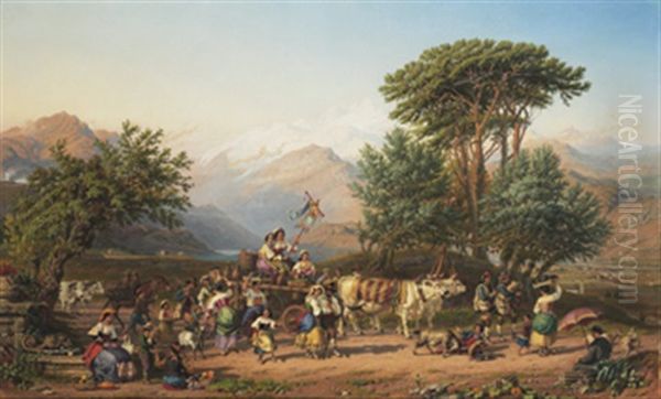 Festtag I Sydeuropeiskt Landskap Oil Painting by Jacob Thompson