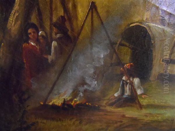 Encampment By A River With Panoramic Views Oil Painting by Jerome B. Thompson