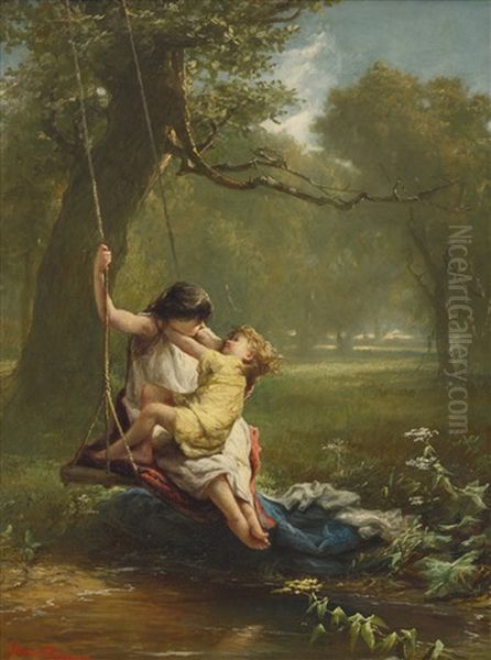 Two Children In A Swing Oil Painting by Jerome B. Thompson