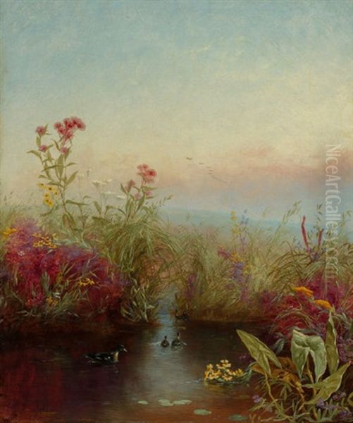 Riverbank In Bloom Oil Painting by Jerome B. Thompson