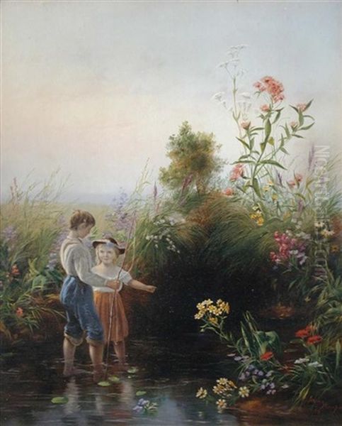 The Young Anglers Oil Painting by Jerome B. Thompson