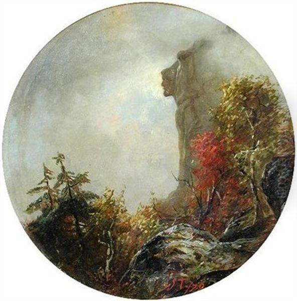 The Old Man Of The Mountains, New Hampshire Oil Painting by Jerome B. Thompson