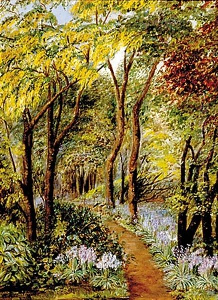 Forest Path In Summer Oil Painting by Jessie Thompson