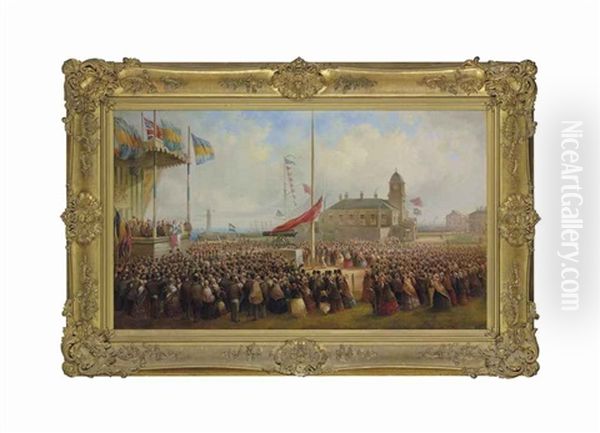 The Commemoration Of The Crimean War With The Presentation Of The Cannon At Seaham Oil Painting by Mark Thompson