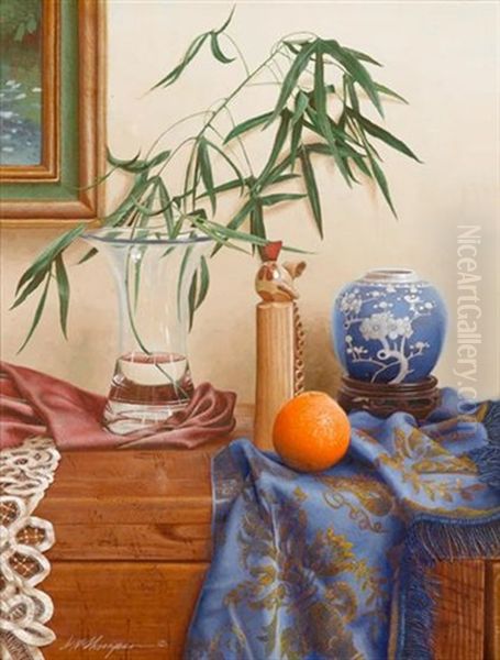 Still Life With Bamboo And Orange Oil Painting by Mark Thompson