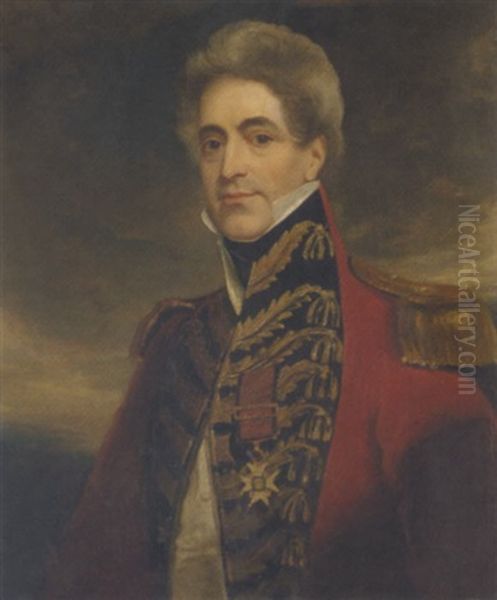 Portrait Of Major General Sir William Casement In Uniform, In A Landscape Oil Painting by Thomas Clement Thompson