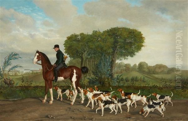 Hunter With A Pack Of Dogs Belonging To The D Oil Painting by August Carl Vilhelm Thomsen