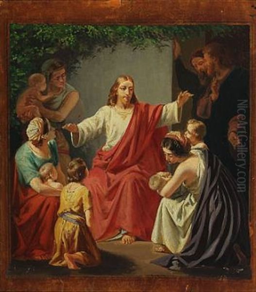 Christ Blessing The Little Children Oil Painting by August Carl Vilhelm Thomsen