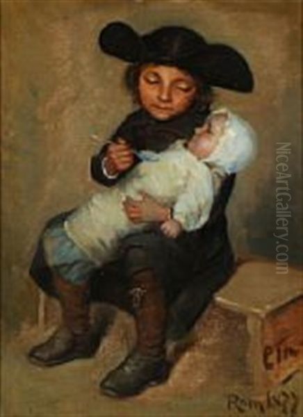 Italian Boy With A Little Child Oil Painting by Carl Thomsen