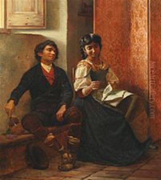 Courting Italian Couple Oil Painting by Carl Thomsen