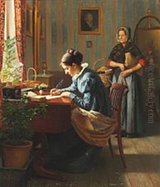 Kamma Rahbek At Her Writing Desk Oil Painting by Carl Thomsen